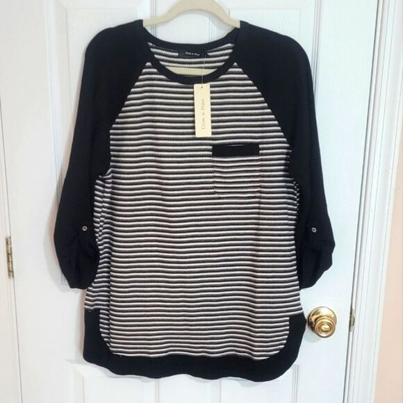 Doe & Rae NWTs Black And White Striped Top Size Xl - Picture 1 of 3